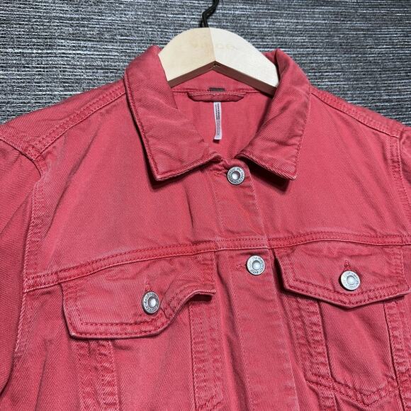 Free People Denim Jacket Women's L Red Christmas Pockets Trucker Rumors - Picture 3 of 13